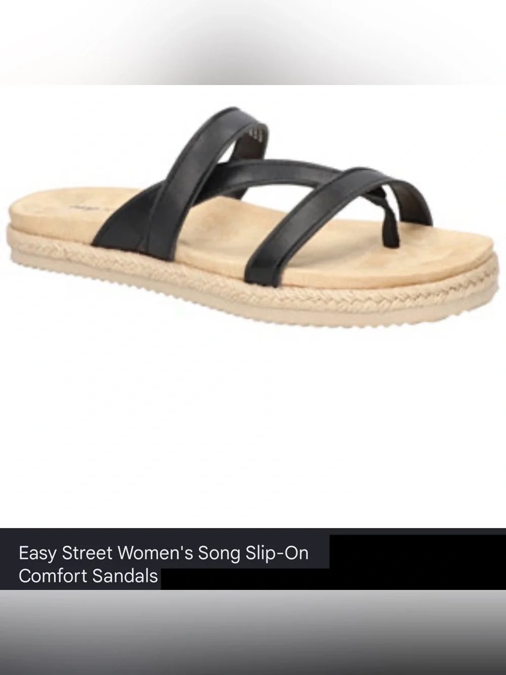 Easy Street Women’s Song Triple-Strap Toe-Loop Song Sandals, Black, Size 8 NWT